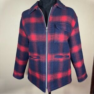 ZARA GIRLS Red & Navy Plaid Zip Up Collared Jacket Size 13/14